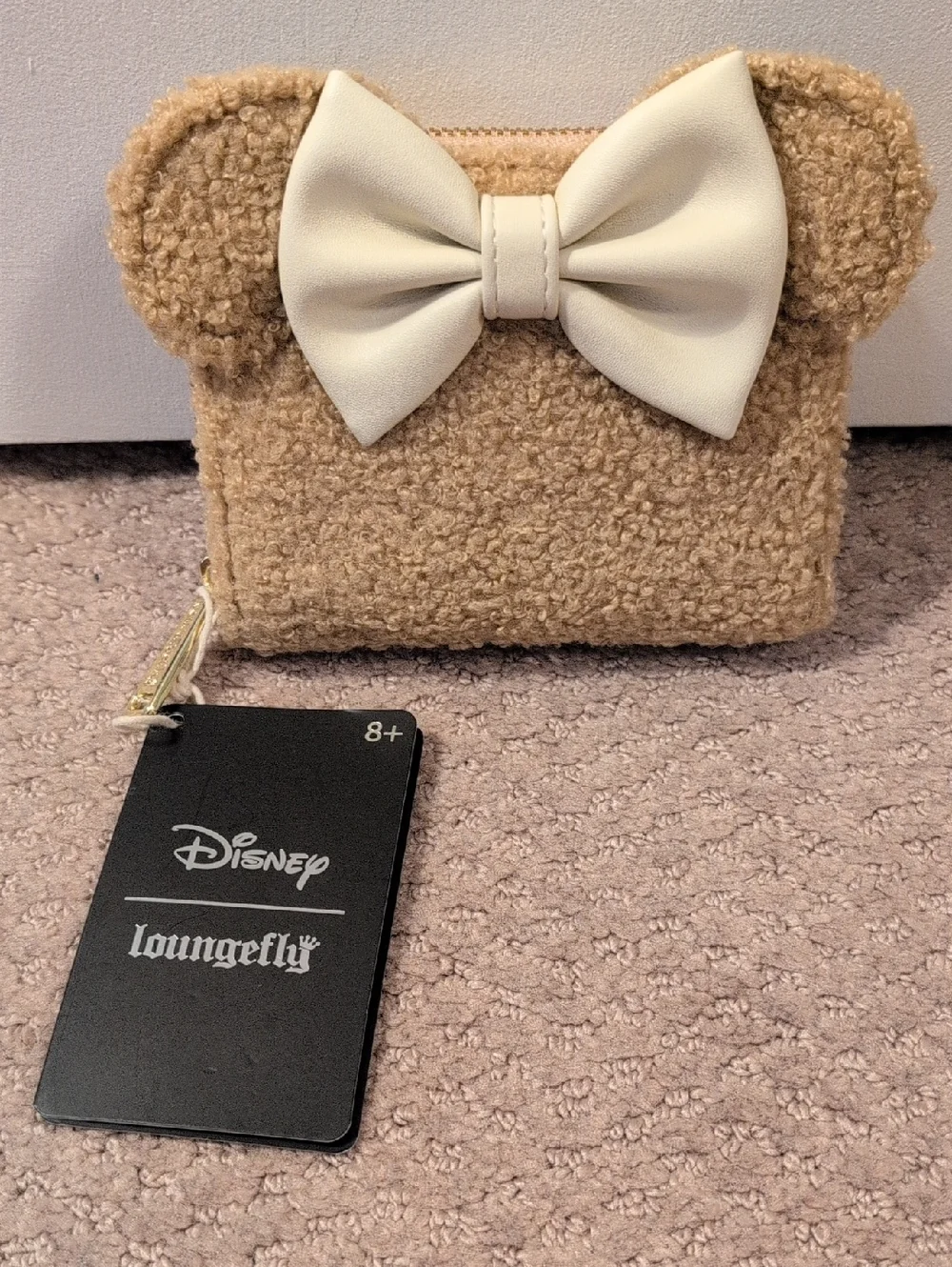 💖Host Pick💖 Loungefly Disney Minnie Mouse Beige Teddy Bear Fabric Bow - Picture 1 of 6
